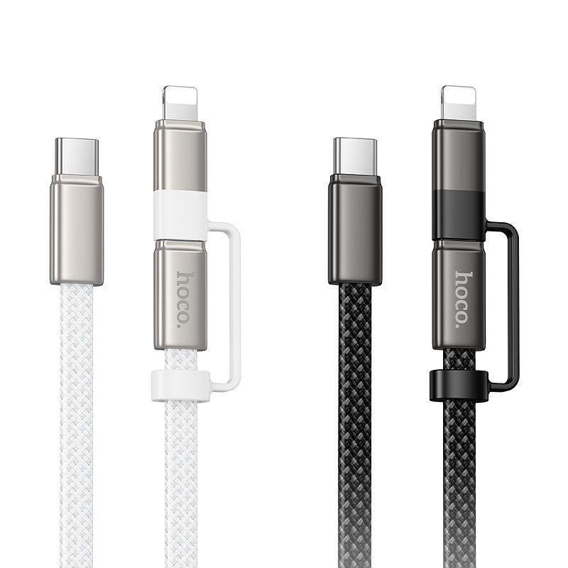 Flat Cable USB C to USB C/iP 2in1 Hoco 3A 60W 1 m X125 black
