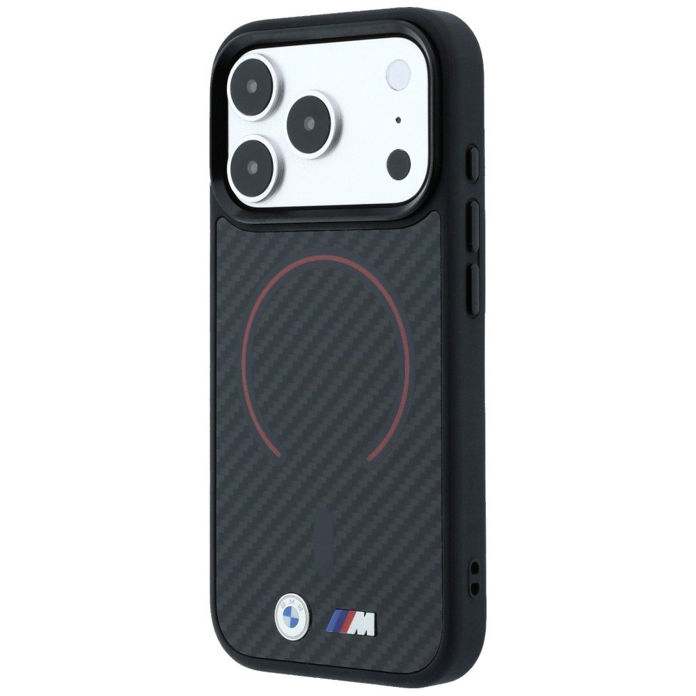 Case BMW M Kevlar Red Print Ring Metal Logo MagSafe за