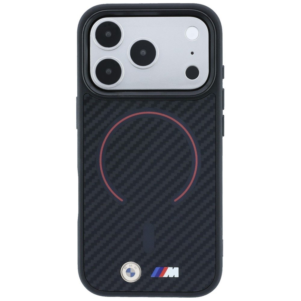 Case BMW M Kevlar Red Print Ring Metal Logo MagSafe за