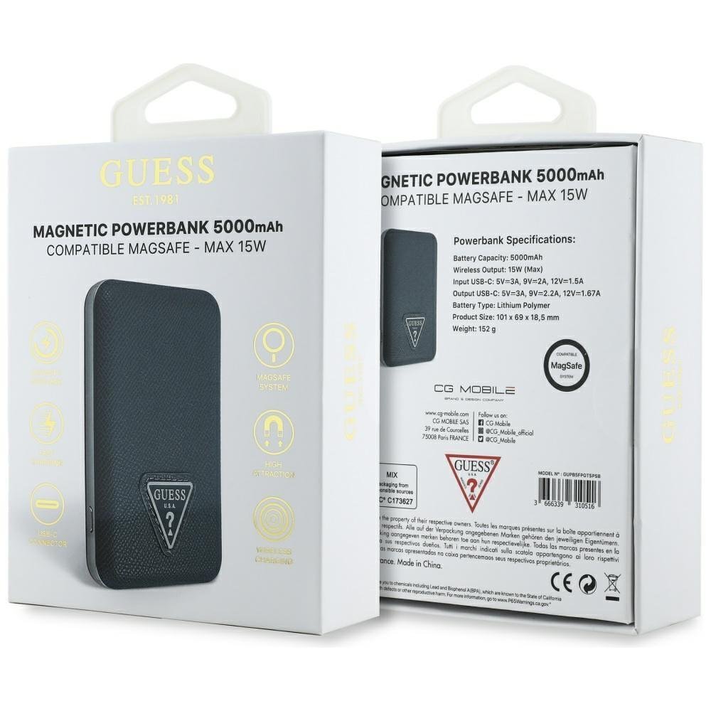 Power Bank Guess Grained Triangle 5000mAh 15W USB-C MagSafe Inductive blue